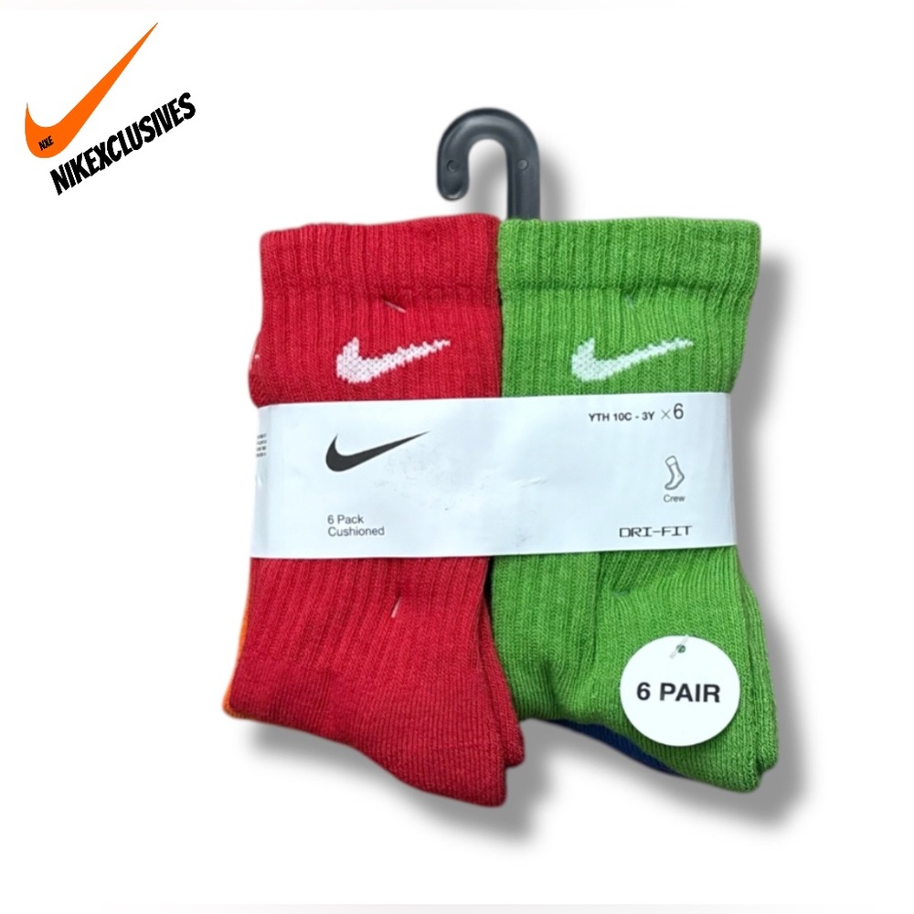 Kids Nike Dri-FIT Performance Plus Cotton Cushioned Crew Socks 6 Pair Multicolor